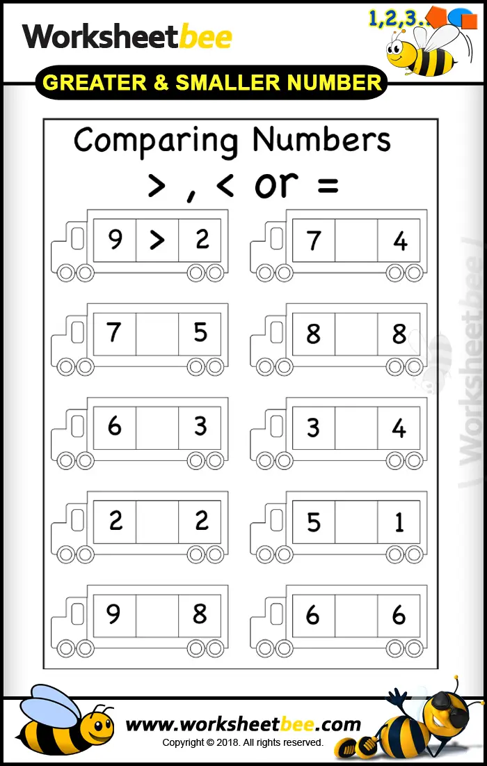 Printable Worksheet for Kids About to Comparing Numbers 1 - Worksheet Bee