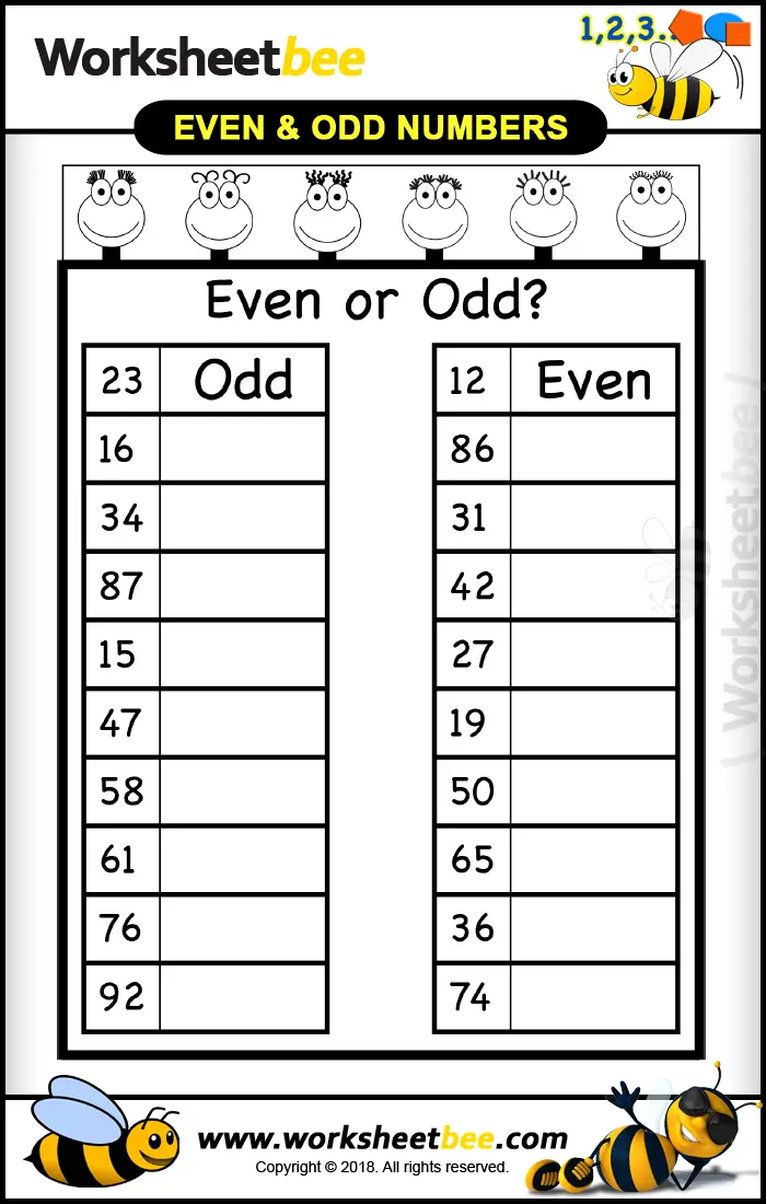 Even And Odd Numbers Worksheet