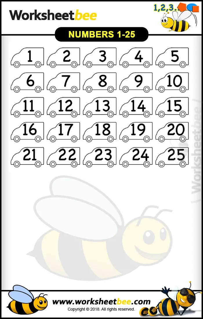 Printable Worksheet Numbers 1 25 Worksheet Bee