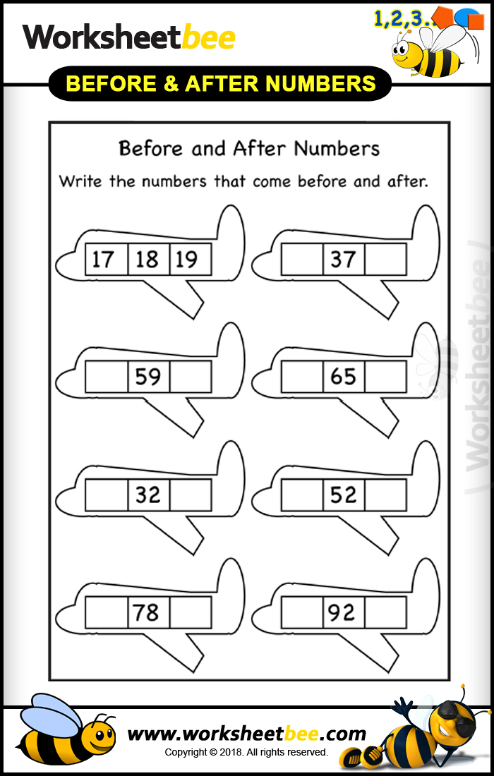 Before And After Numbers Printibales Worksheet For Kids 3 Worksheet Bee