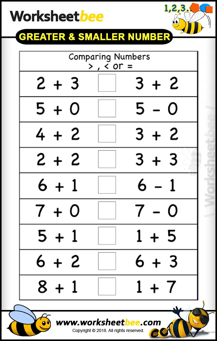 Printable Worksheet for Kids About to Comparing Numbers