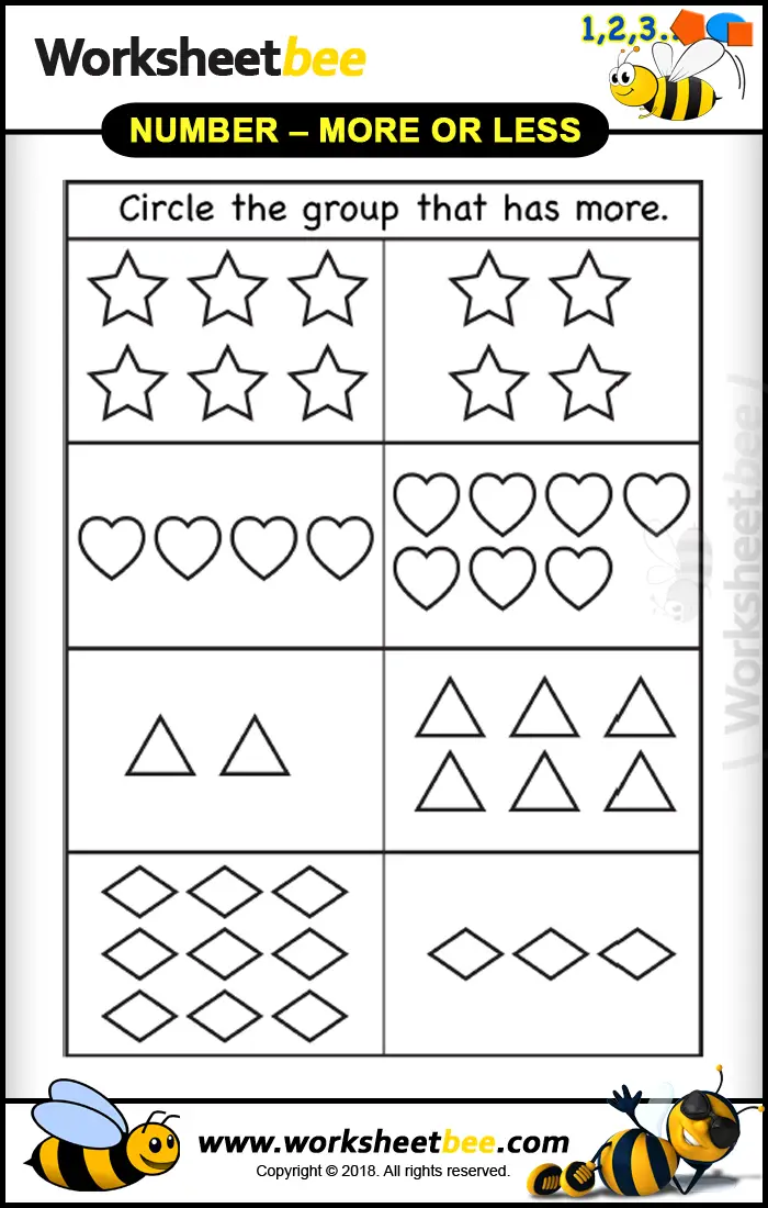 Printable Worksheet for Kids Circle the Groups Numbers More or Less1