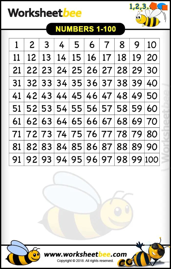 Printable Worksheet for Kids From Number 1 100 - Worksheet Bee