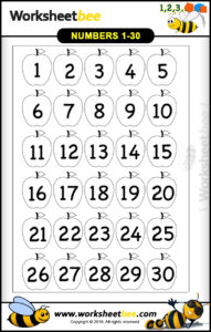 Printable Worksheet Numbers 1 30 - Worksheet Bee