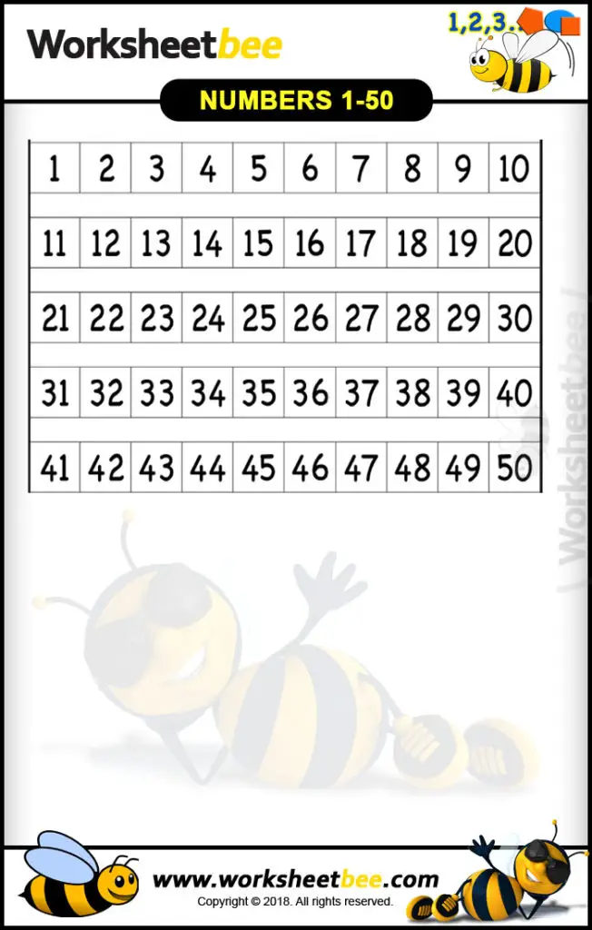 Square Box Printable Worksheet for Kids From Numbers 1 50 - Worksheet Bee