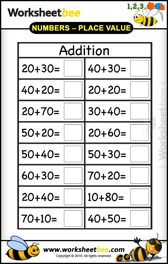 Addition Printable Worksheet For Kids Basic Maths Addition10s Worksheet Bee