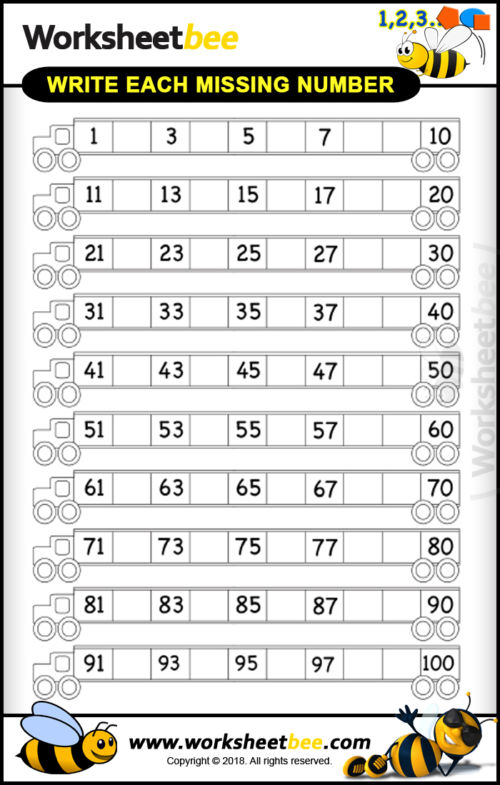 Amazing Printable Worksheet For Kids About To Write Each Missing Number 1 100 Worksheet Bee