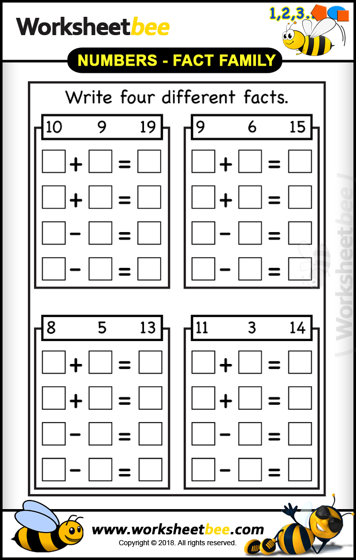 Best Printable Worksheet for Your Kids to Write Four Fact Family Learning Kids Download and Print Now
