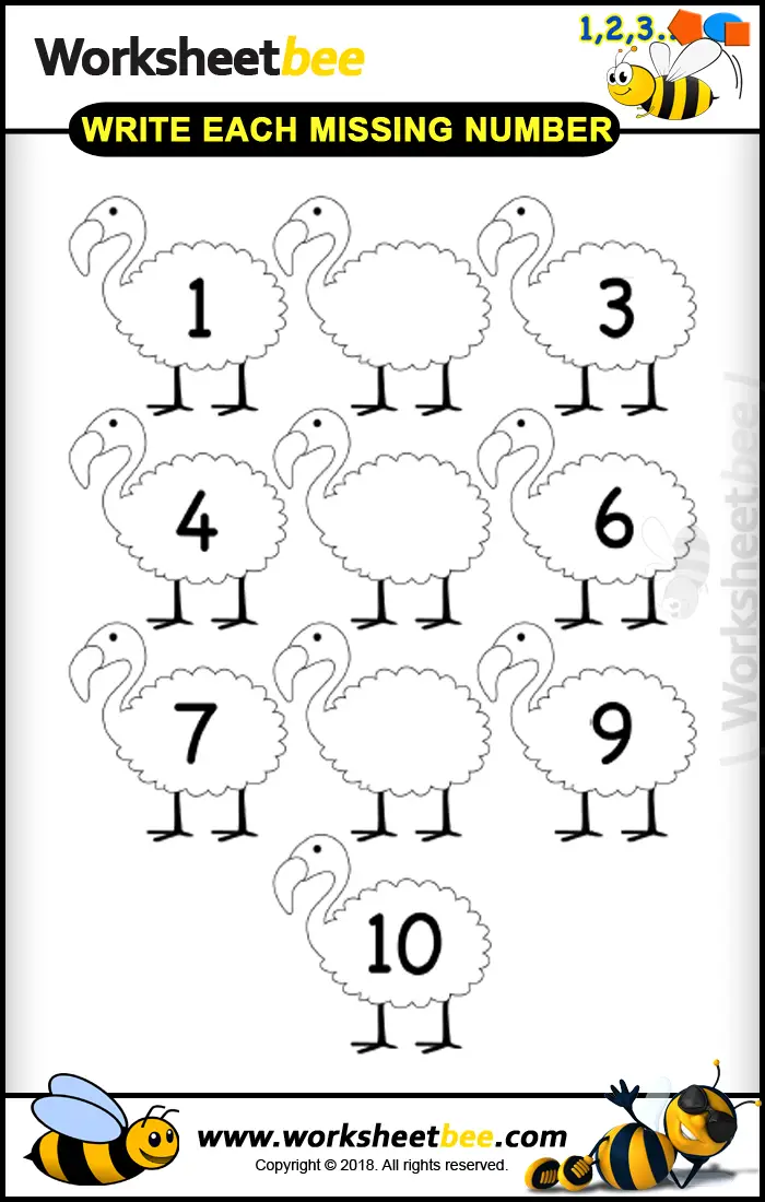 printable worksheet for kids about write each missing