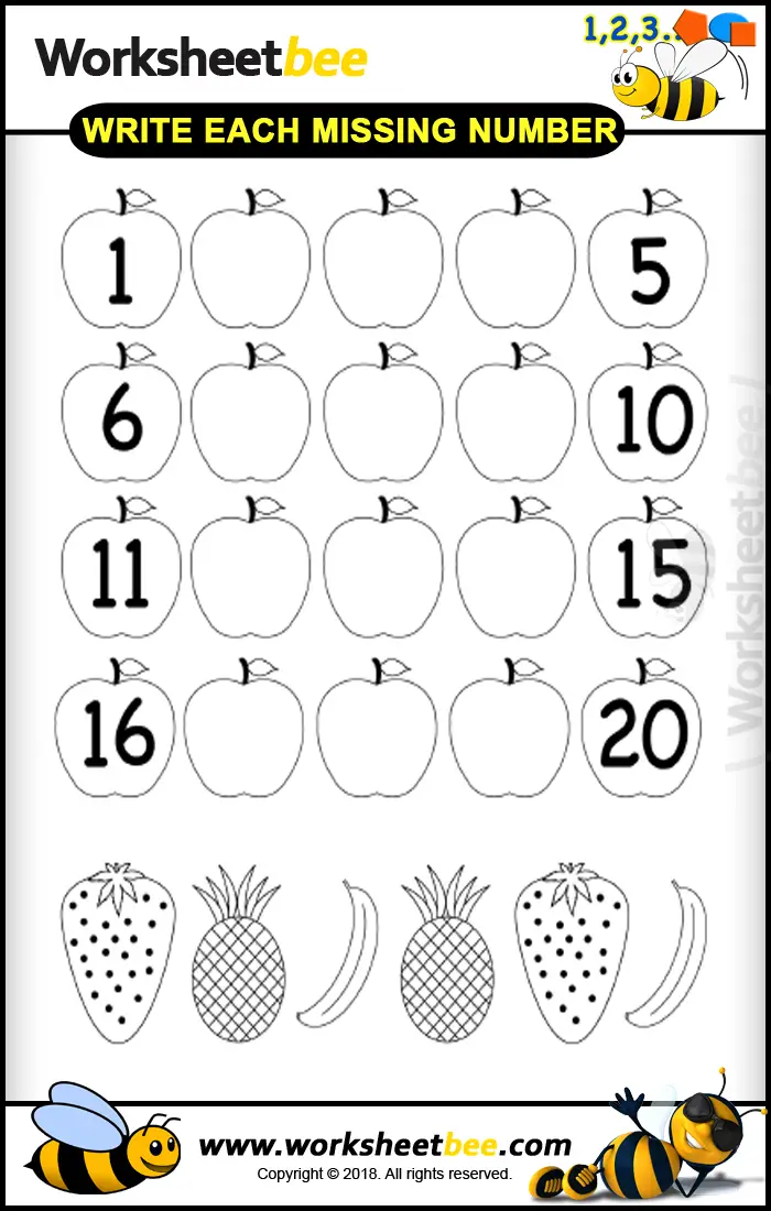 Printable Worksheet for Kids About Write Each Missing Number
