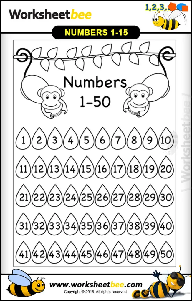 Happy Monkey Printable Worksheet for Kids Numbers 1 50 - Worksheet Bee