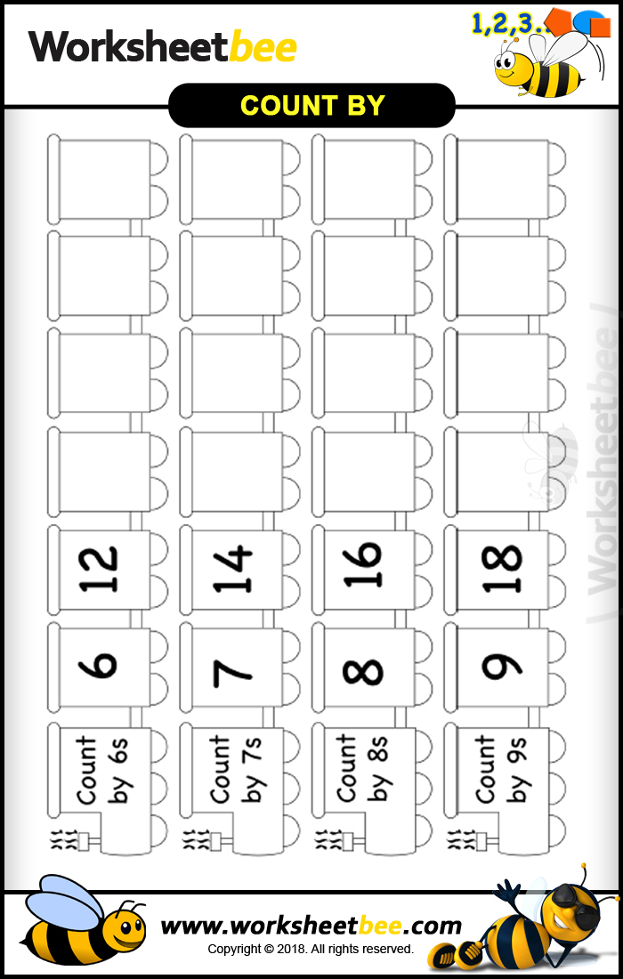 Printable Worksheet for Kids Count by 6s 7s 8s 9s Rectangle Shapes