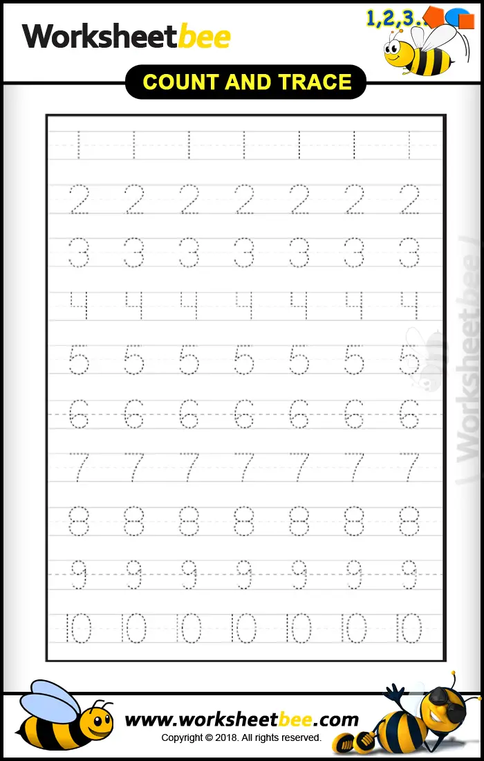 printable count and trace numbers 1 10 for kids