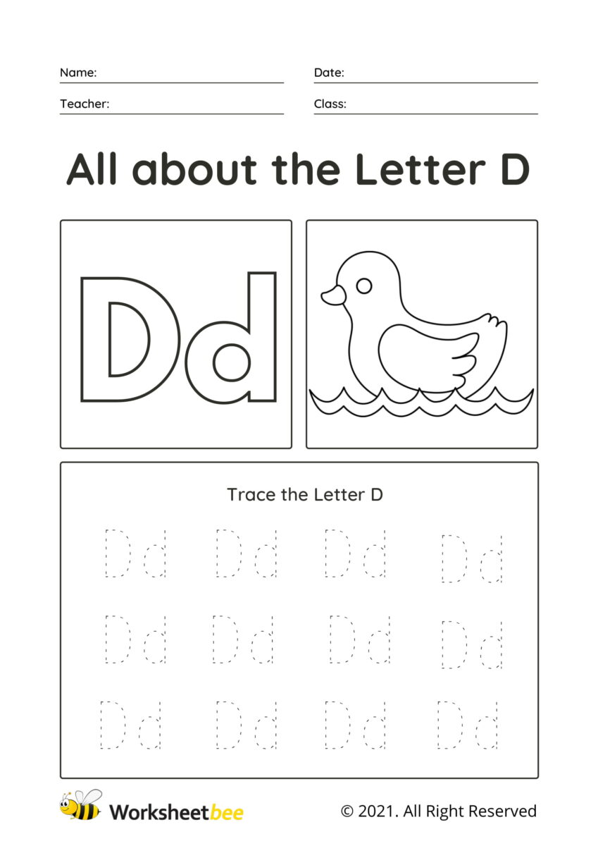 Letter D Uppercase and lowercase tracing sheet for kids - Worksheet Bee