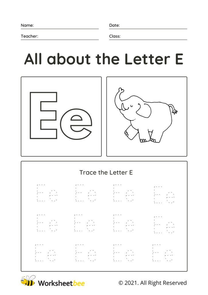 Letter E Uppercase and lowercase tracing sheet for kids