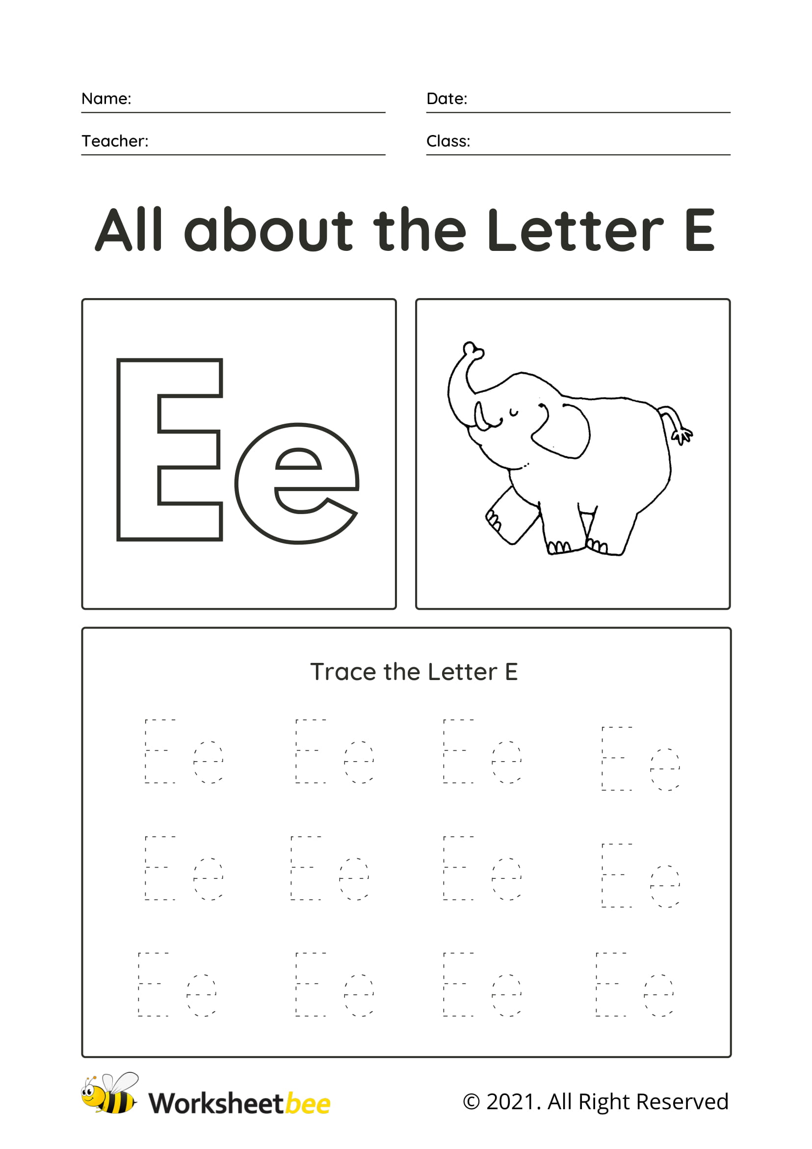 letter e uppercase and lowercase tracing sheet for kids worksheet bee