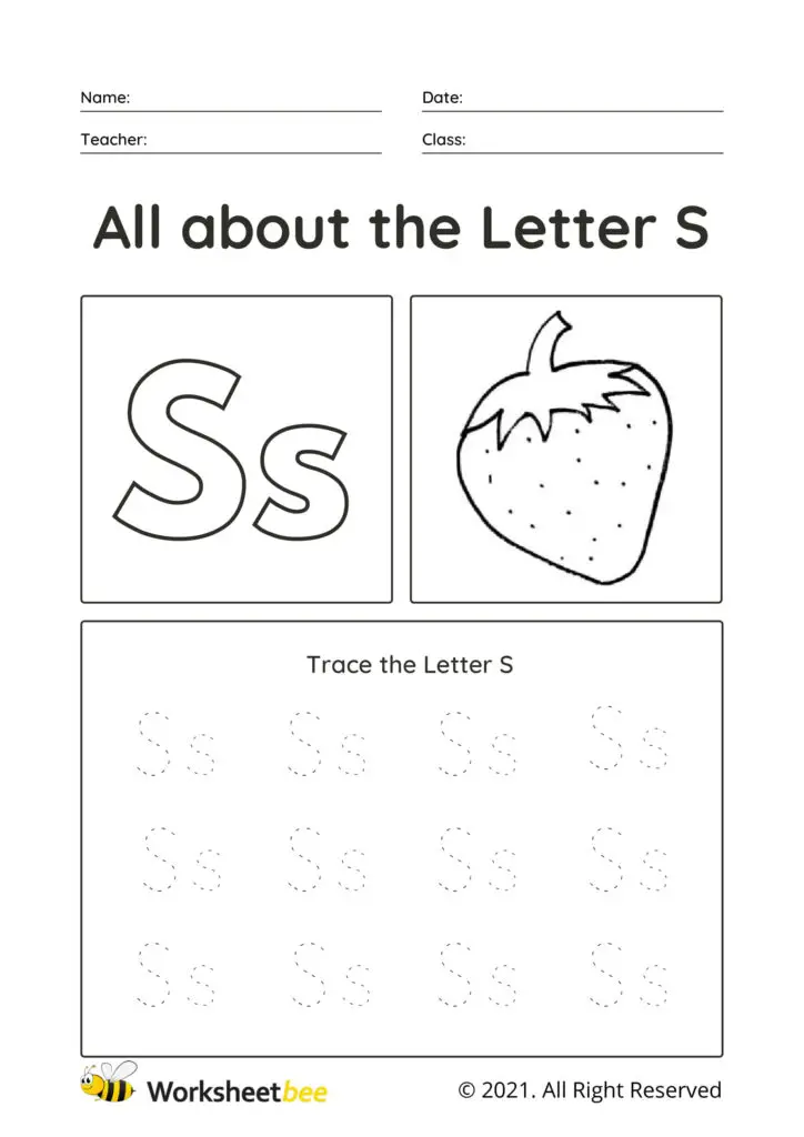 Letter S Uppercase and lowercase tracing sheet for kids 1