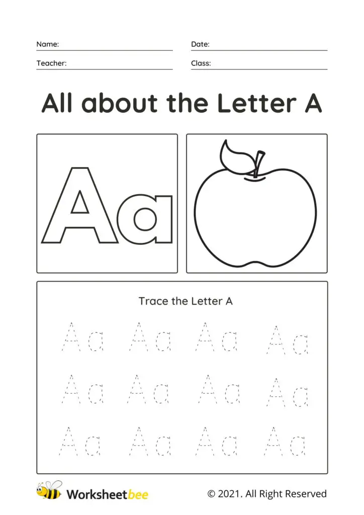 Trace the Letter A Uppercase and lowercase tracing sheet for kids