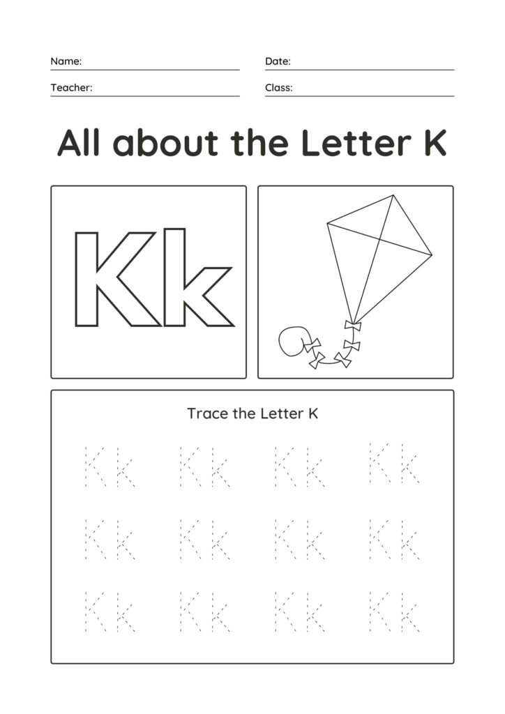 Trace the Letter K Uppercase and lowercase tracing sheet for kids