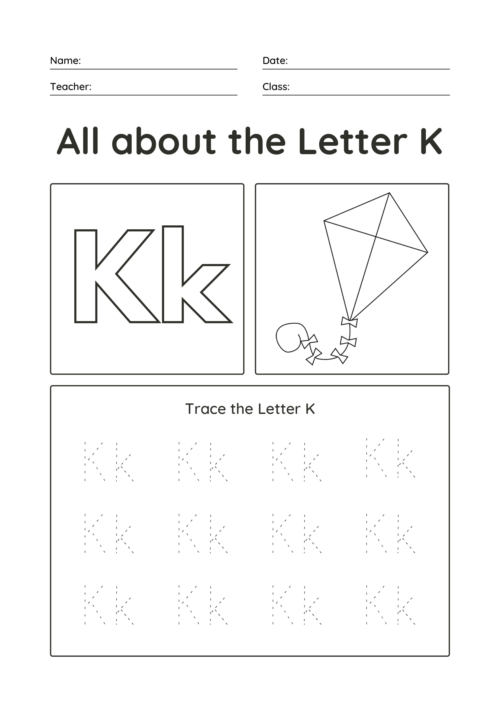 kindergarten coloring pages upper case k