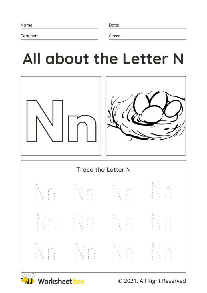 Trace the Letter N Uppercase and lowercase tracing sheet for KG boys