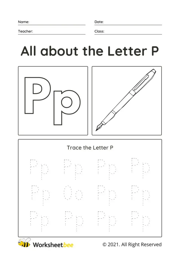 Trace the Letter P Uppercase and lowercase tracing sheet for kids
