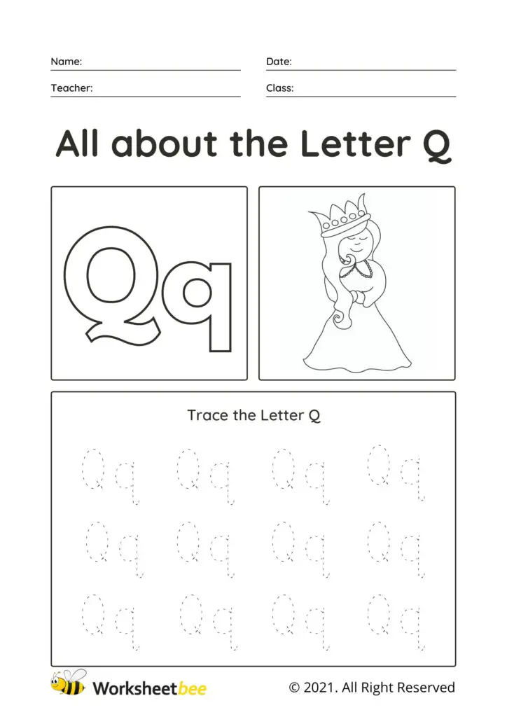 Trace the Letter Q Uppercase and lowercase tracing sheet for kids