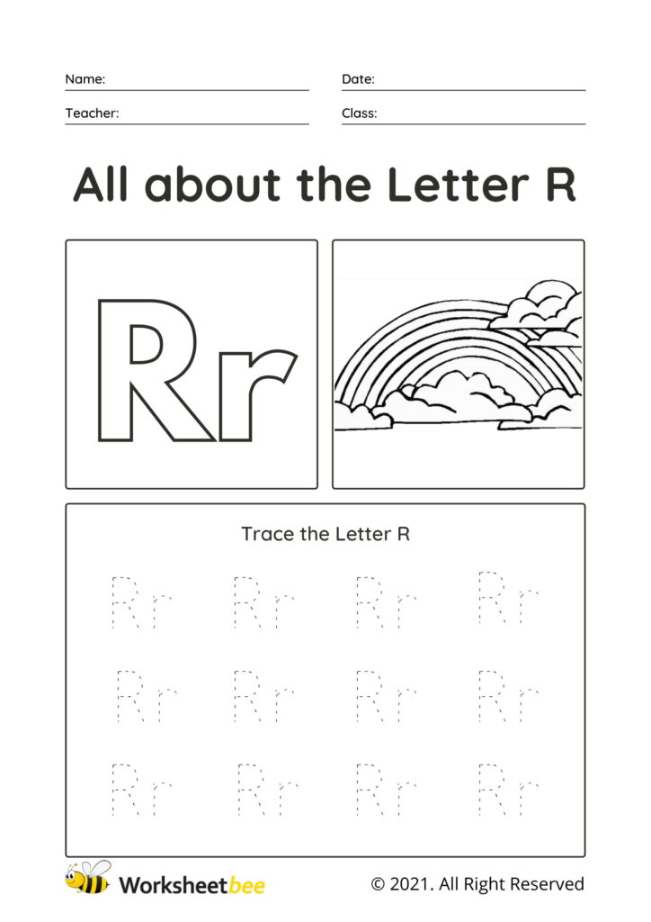 Trace the Letter R Uppercase and lowercase tracing sheet for kids