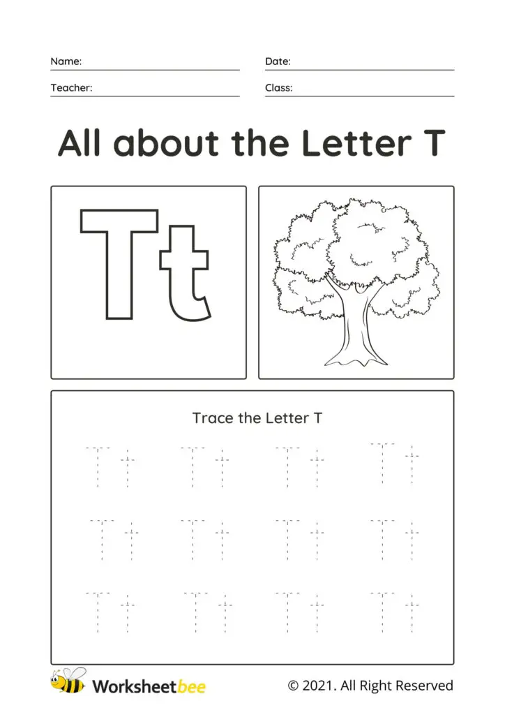 Trace the Letter T Uppercase and lowercase tracing sheet for kids