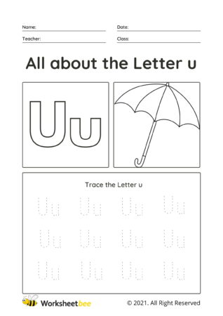 Trace the Letter U Uppercase and lowercase tracing sheet for kids ...