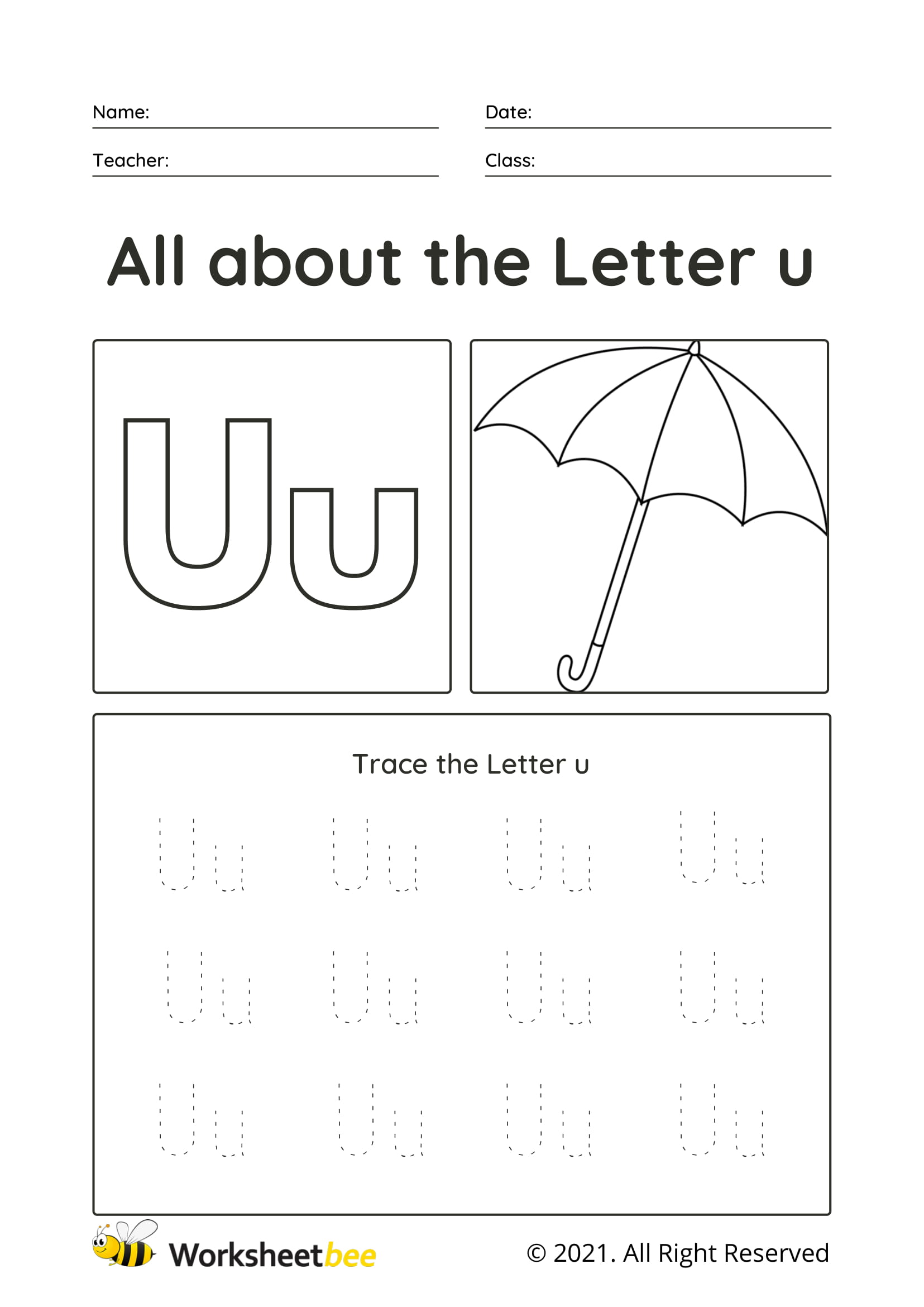 trace the letter u uppercase and lowercase tracing sheet for kids