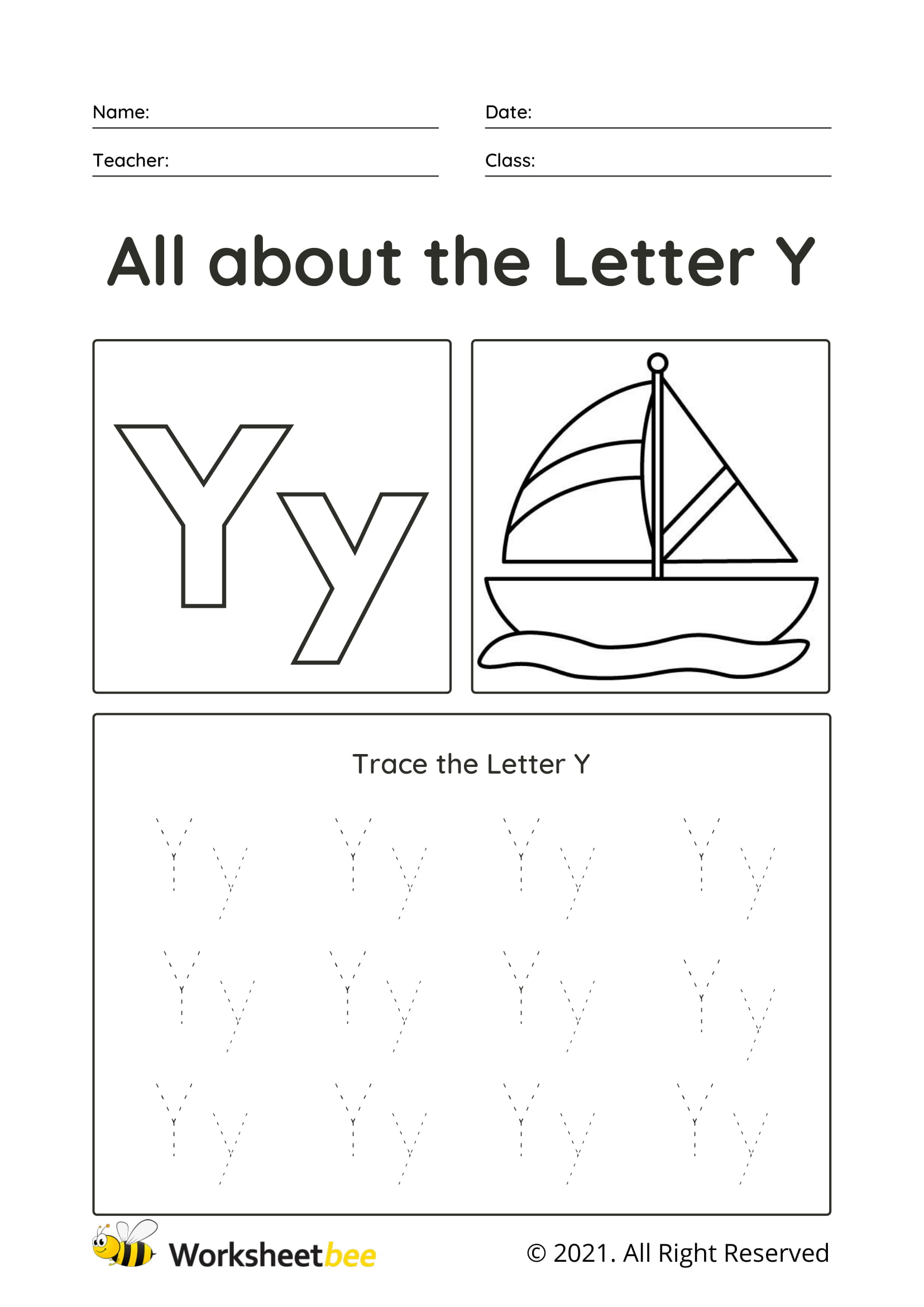 trace the letter y uppercase and lowercase tracing sheet for kids