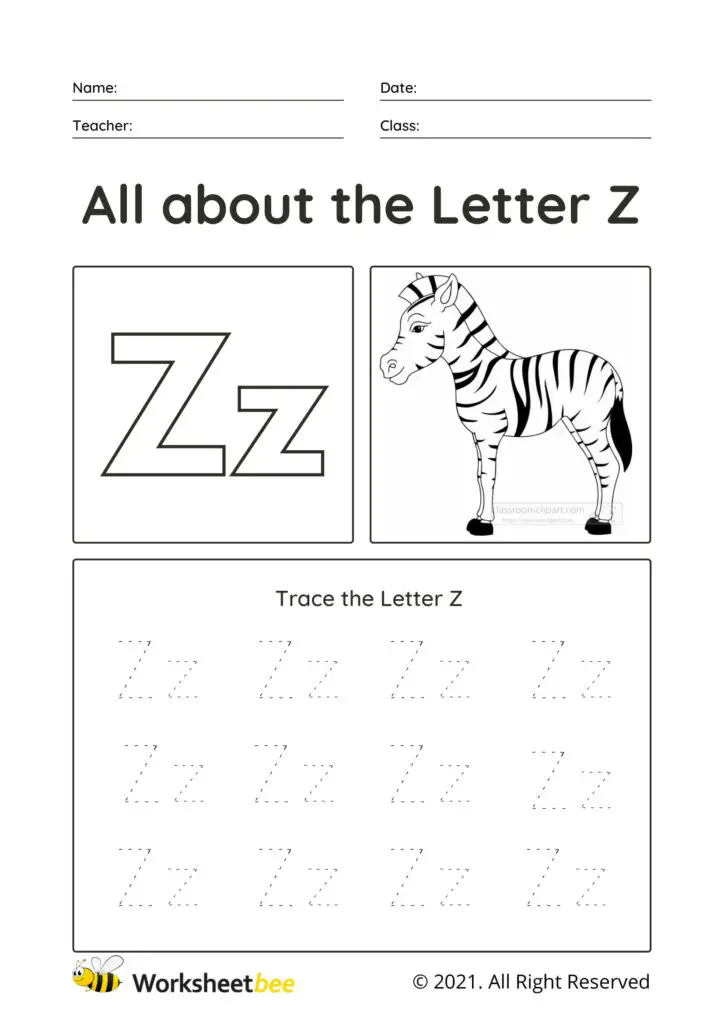 Trace the Letter Z Uppercase and lowercase tracing sheet for kids