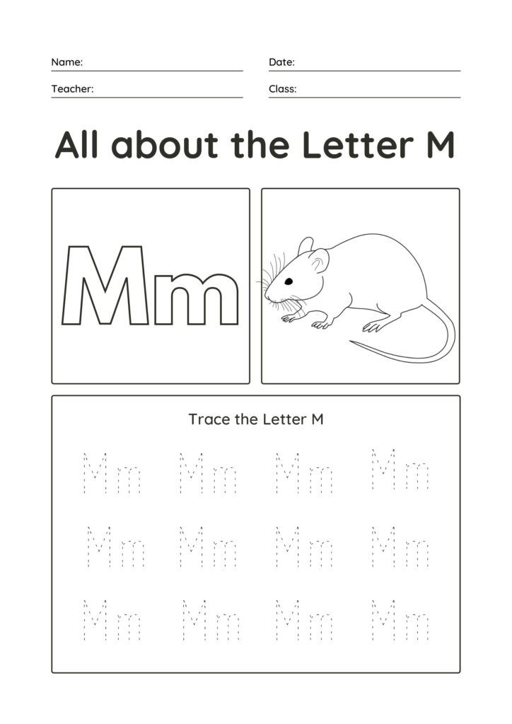Tracing Sheet of Letter M Uppercase and lowercase for kids